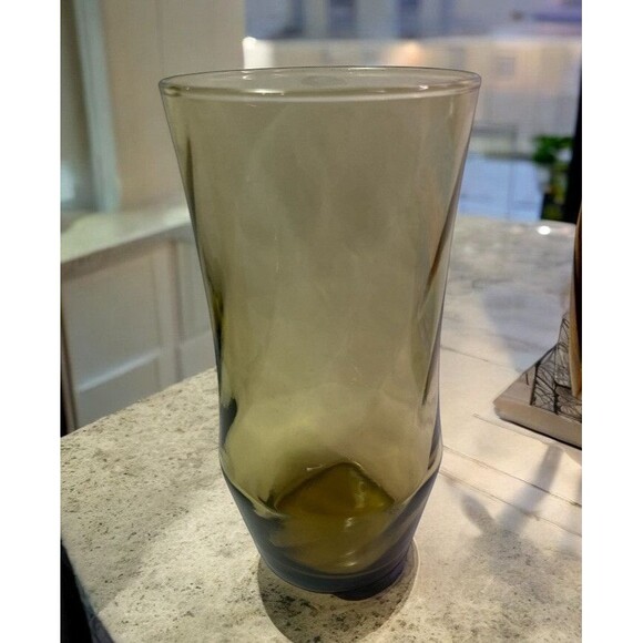 Vintage Libbey Optic Swirl Tumbler Smoked Brown Iced Tea Glass MCM 6” - Picture 1 of 12